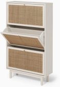 Hannah Shoe Cabinet, Natural Rattan Farmhouse Shoe Organizer